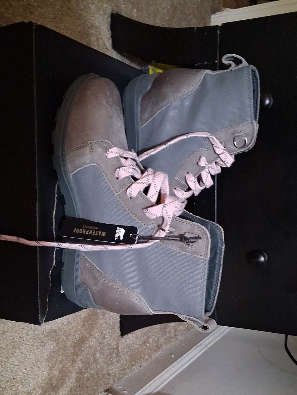 Sorel Gray Waterproof Boots with Pink Laces